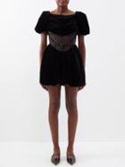 Simone Rocha - Beaded Organza-waist Velvet Mini Dress - Womens - Black