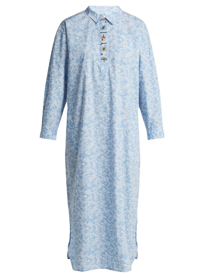 Ganni Sage Floral-print Long-sleeve Dress