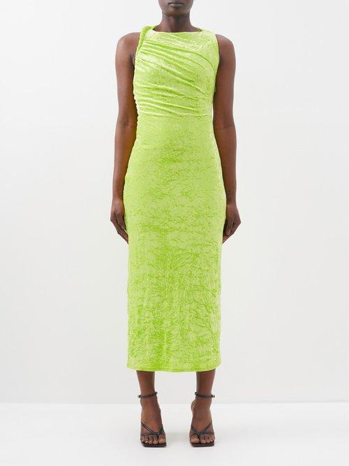 Versace - Open-back Crushed-velvet Midi Dress - Womens - Yellow