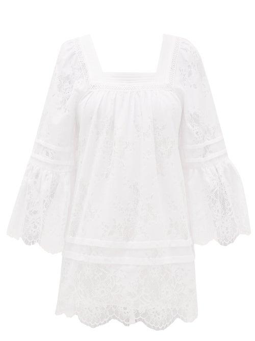 Matchesfashion.com Self-portrait - Backless Lace-trimmed Voile Tunic Dress - Womens - White