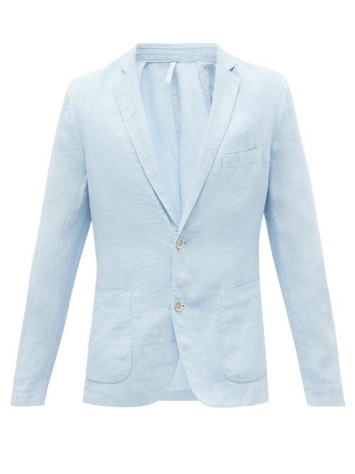 120 Lino 120% Lino - Patch-pocket Linen-cambric Blazer - Mens - Blue