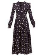 Matchesfashion.com Alessandra Rich - Daisy Print Silk Crepe De Chine Midi Dress - Womens - Navy Multi