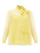 Matchesfashion.com Valentino - Pussy Bow Chiffon Blouse - Womens - Yellow