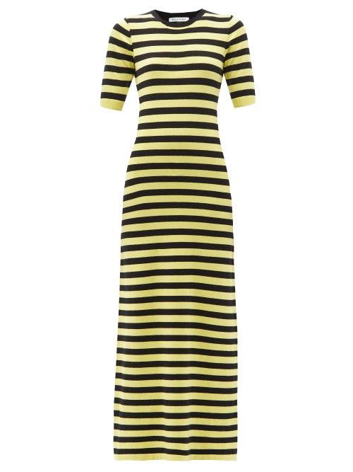 Matchesfashion.com Bella Freud - Cher Striped Cotton-blend Maxi Dress - Womens - Black Yellow