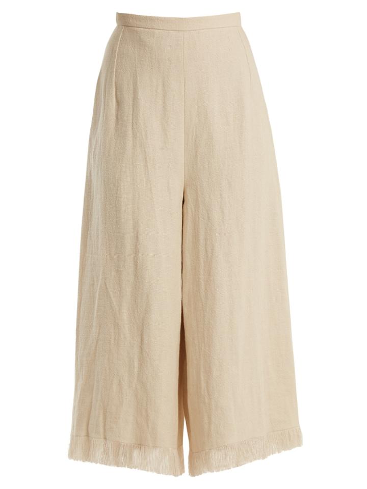Andrew Gn Wide-leg Frayed-cuff Linen Cropped Trousers