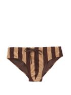 Matchesfashion.com Fendi - Pequin-striped Swim Briefs - Mens - Brown