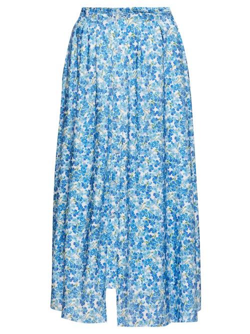 Matchesfashion.com Vetements - Floral-print Double-waist Buttoned Skirt - Womens - Blue White