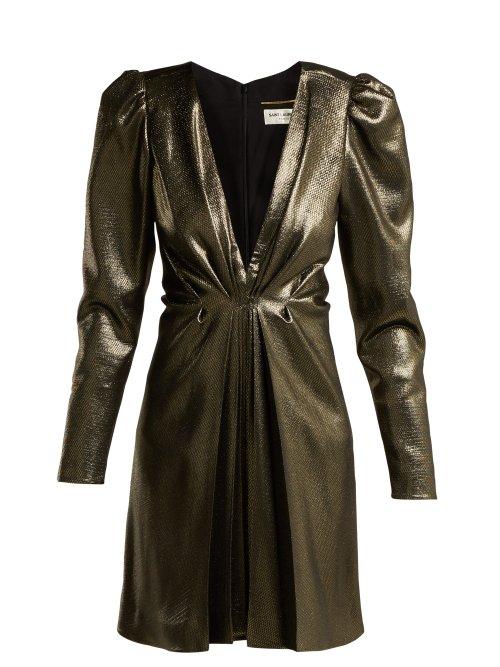 Matchesfashion.com Saint Laurent - Draped V Neck Dress - Womens - Black Gold