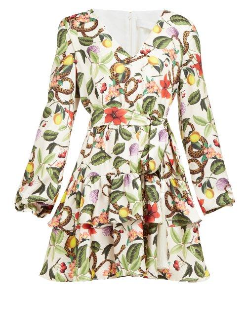 Matchesfashion.com Borgo De Nor - Olivia Garden Print Silk Twill Mini Dress - Womens - White Multi