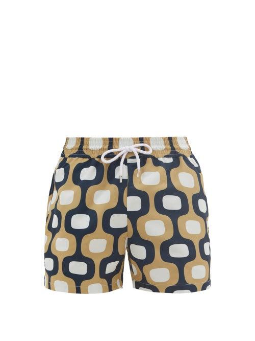 Matchesfashion.com Frescobol Carioca - Ipanema Mosaic-print Swim Shorts - Mens - Gold Navy