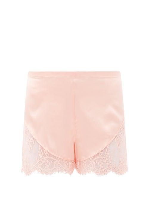 Ladies Lingerie La Perla - Exotique Lace-trimmed Silk-blend Satin Shorts - Womens - Pink