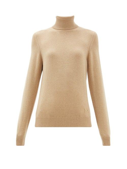 Matchesfashion.com Barrie - Logo Plaque Cashmere High Neck Sweater - Womens - Camel
