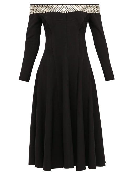 Matchesfashion.com Norma Kamali - Grace Studded Off-the-shoulder Jersey Dress - Womens - Black