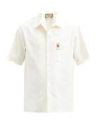 Matchesfashion.com Gucci - Palm-embroidered Cotton-oxford Bowling Shirt - Mens - White