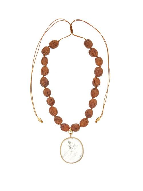 Matchesfashion.com Tohum - Theia Quartz & Wooden-bead Choker - Womens - Brown