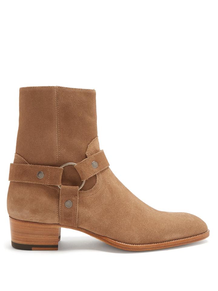 Saint Laurent Wyatt Harness-detail Suede Ankle Boots