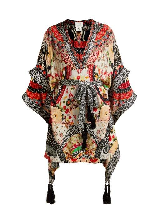 Matchesfashion.com Camilla - Belted Floral Print Silk Kimono Dress - Womens - Red Multi