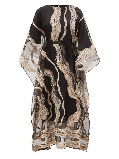 Matchesfashion.com Taller Marmo - Santa Fe Metallic Fil-coup Jacquard Kaftan Dress - Womens - Black Gold