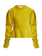 Matchesfashion.com Lemaire - Peplum Hem Ribbed Knit Wool Sweater - Womens - Yellow