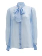 Matchesfashion.com Dolce & Gabbana - Pussy-bow Silk-chiffon Blouse - Womens - Light Blue