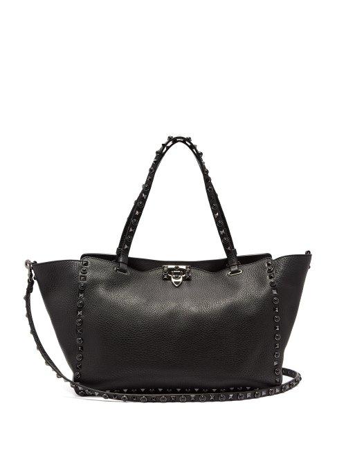 Matchesfashion.com Valentino - Rolling Rockstud Medium Leather Tote - Womens - Black