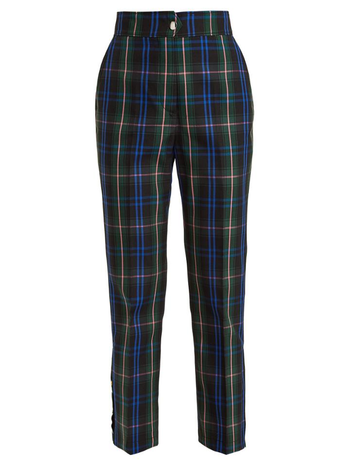 Msgm Cropped Tartan Cotton-blend Trousers