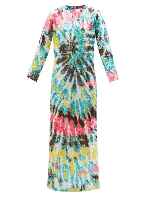 Ashish - Tie-dye Sequinned Maxi Dress - Womens - Blue Multi