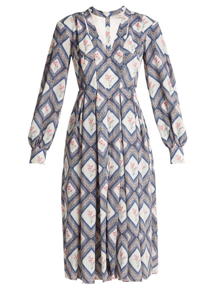 Emilia Wickstead Sidney Tapestry-print Pleated Crepe Midi Dress