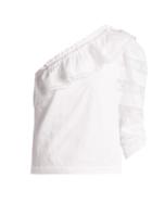Matchesfashion.com Sea - Asymmetric Ruffle Trimmed Cotton Blouse - Womens - White
