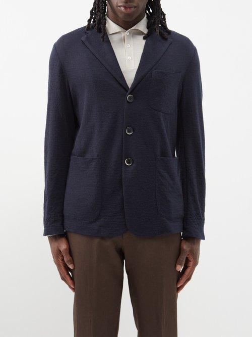 Barena Venezia - Single-breasted Knitted Wool-blend Jacket - Mens - Navy