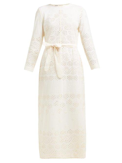 Matchesfashion.com Innika Choo - Etta Broderie Anglaise Cotton Dress - Womens - Beige