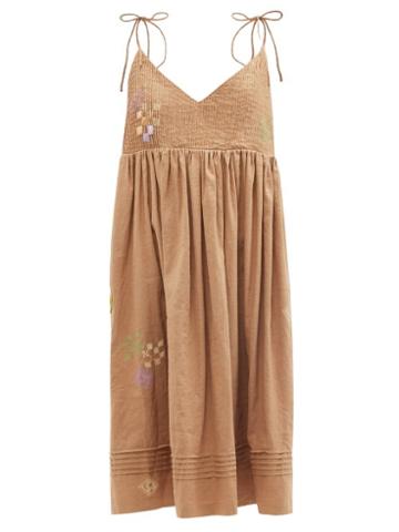 Matchesfashion.com Story Mfg. - Daisy Embroidered Organic Cotton-blend Maxi Dress - Womens - Beige