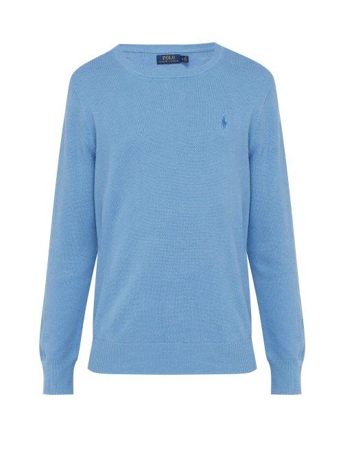 Matchesfashion.com Polo Ralph Lauren - Linen And Cotton Blend Piqu Knit Sweater - Mens - Blue