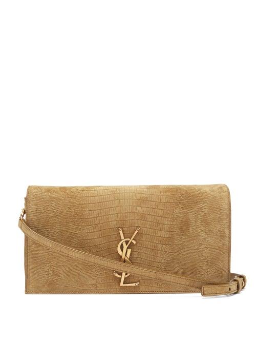 Matchesfashion.com Saint Laurent - Kate 99 Lizard-effect Suede Shoulder Bag - Womens - Khaki