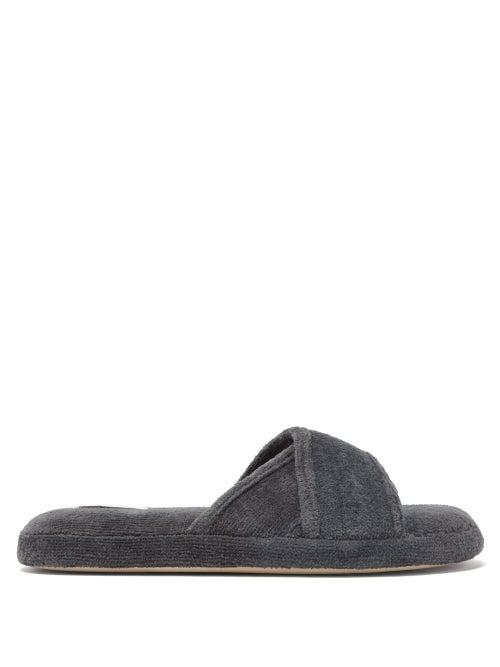 Ladies Shoes Skin - Kyoto Crossover-strap Organic-cotton Terry Slides - Womens - Black