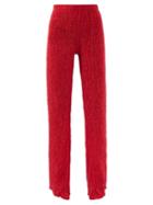 Ludovic De Saint Sernin - Mermaid Shirred-silk Wide-leg Trousers - Womens - Red