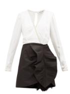 Matchesfashion.com Self-portrait - Ruffled Bi Colour Satin Mini Dress - Womens - Black Cream