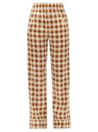Matchesfashion.com Ganni - High-rise Gingham Silk-blend Satin Trousers - Womens - Brown Multi