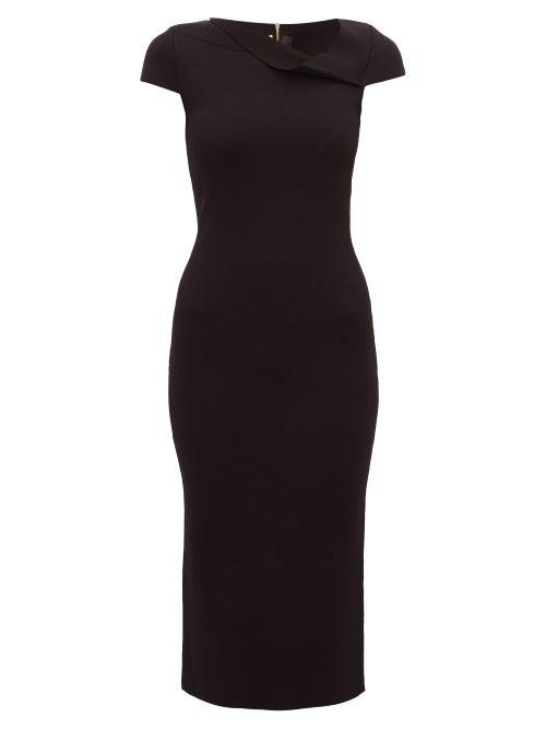 Matchesfashion.com Roland Mouret - Keel Asymmetric Neck Knitted Pencil Dress - Womens - Black