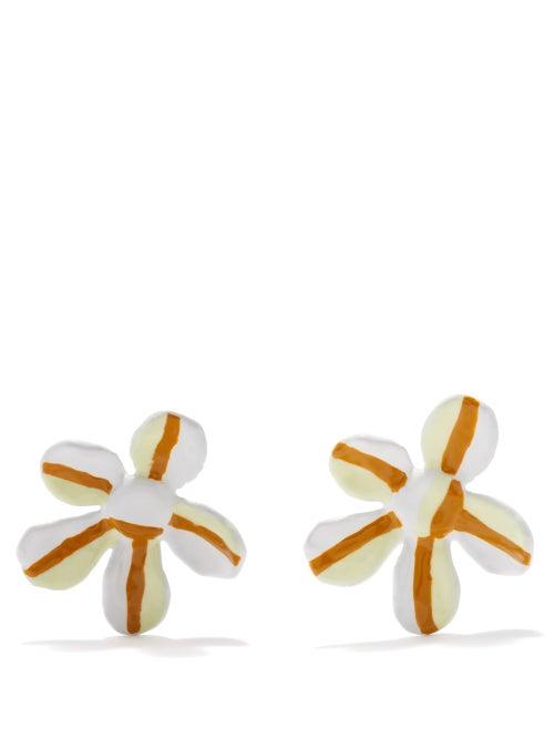 Marni - Painted Daisy Clip Earrings - Womens - White Multi
