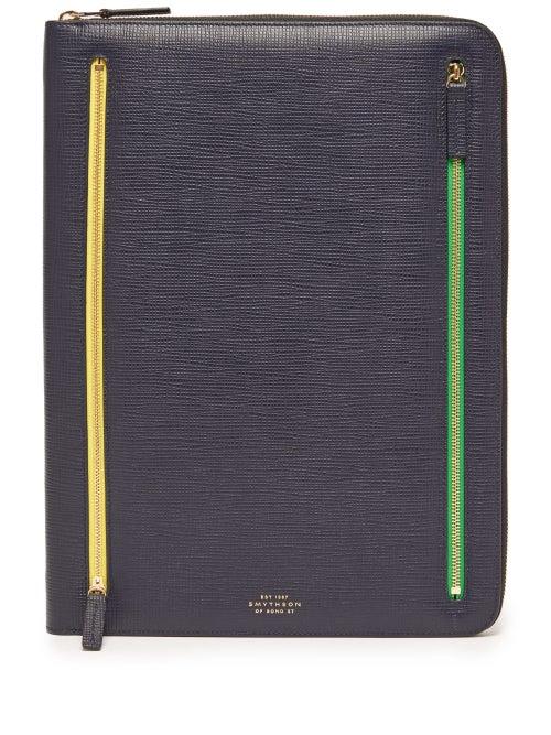 Matchesfashion.com Smythson - Grained Leather Document Pouch - Mens - Navy