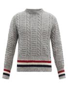 Mens Rtw Thom Browne - Tricolour-stripe Filey-knit Wool-blend Sweater - Mens - Grey
