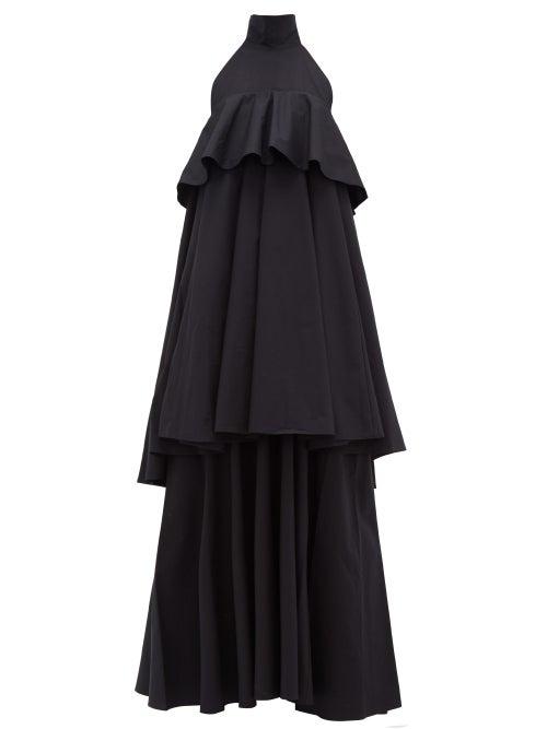 Matchesfashion.com La Doublej - Bon Bon Halterneck Tiered Cotton Dress - Womens - Black