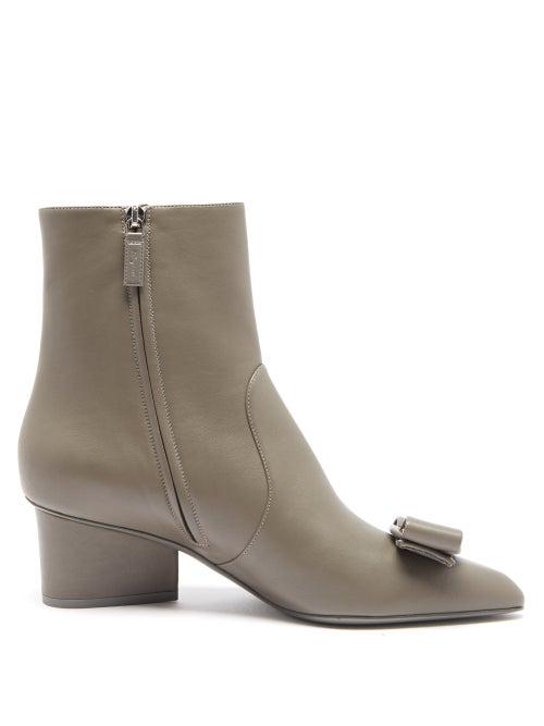 Salvatore Ferragamo - Viva Leather Point-toe Boots - Womens - Grey