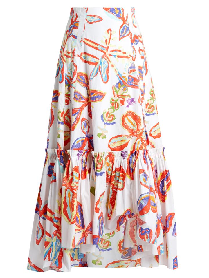 Peter Pilotto Floral-print Ruffled-hem Poplin Skirt