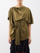 Roksanda - Hunter Draped Silk-satin Blouse - Womens - Dark Green