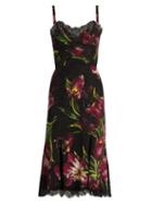 Dolce & Gabbana Tulip-print Silk-blend Charmeuse Midi Dress