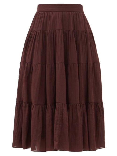 Matchesfashion.com Loup Charmant - Fontelli Tiered Organic-cotton Midi Skirt - Womens - Dark Purple