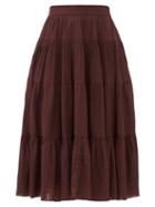 Matchesfashion.com Loup Charmant - Fontelli Tiered Organic-cotton Midi Skirt - Womens - Dark Purple