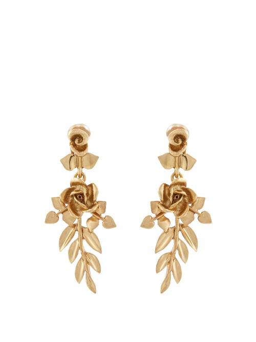 Oscar De La Renta Gold-plated Rose-drop Clip-on Earrings